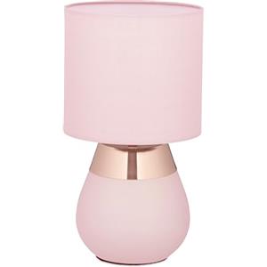 Relaxdays Lampada da Tavolo, Abat Jour Paralume in Tessuto e Base Acciaio, E14, HxD: 32x18 cm, Luce Comodino Letto, Rosa