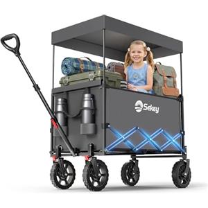 Sekey XXL Carrello Spiaggia con Tetto 150L 150KG, Carrello Pieghevole per Bambini, Carrelli Pieghevole con Ruote con Protezione Solare per Spiaggia Campeggio SE 4018, Grigio