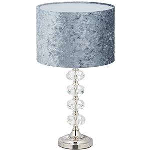 Relaxdays Abat Jour Classica, Paralume in Velluto & Base in Cristallo, E14, Lampada da Tavolo, Salotto & Camera, Grigia