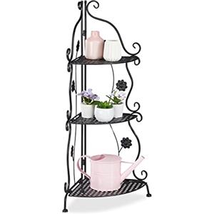 Relaxdays Scaffale Portafiori in Metallo, Fioriera Esterno e Interno, 6 Mensole Porta Piante e Fiori, 107x44x24 cm, Nero