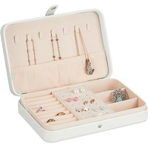 Relaxdays Valigetta Portagioie, Cofanetto Porta Gioielli da Viaggio, Organizer Anelli e Collane, 4,5x21x14,5 cm, Bianco