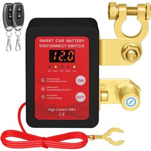 Mtchavno Stacca Batteria 12V per Auto, 240A Sezionatore Remoto Senza Fili con Telecomando, Staccabatteria Automatico Antifurto con LED Volt Display per Auto RV ATV Camion Barca(Nero-rosso)