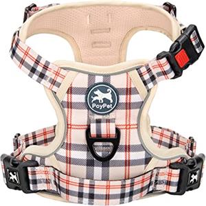 PoyPet - Pettorina anti-trazione per cani con elementi riflettenti, con impugnatura per facile controllo e parte posteriore, perfetta per l'allenamento quotidiano, camminata, corsa (beige a quadri, XL