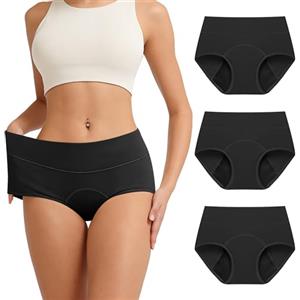 RFOGJV Mutande Mestruali Donna Cotone, Slip Assorbenti 4 Strati Vita Alta Ciclo Mutande Mestruale, 3 Pack, Nero, 2XL
