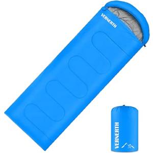 Vernerth Sacco a pelo per adulti, leggero, impermeabile, con imbottitura in caldo cotone cavo, design compatto a busta per 3 stagioni, campeggio, escursionismo, zaino in spalla e uso interno ed esterno, blu