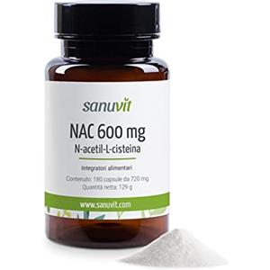 Sanuvit® - NAC 600 mg per capsula | 180 capsule | N-acetil-L-cisteina 100% NATURALE da Mais | Elevata biodisponibilità e tolleranza | Vegano