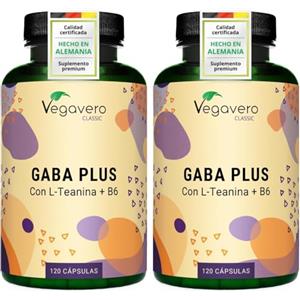 Vegavero GABA 1000 mg | con L-Teanina e Vitamina B6 | Prodotto e Testato in Germania | per Stress e Ansia | Integratore per Rilassamento Fisico e Mentale | Vegavero (Confezione da 2)