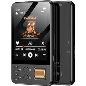 AGXOV 64GB Lettore MP3 Bluetooth, MP3 Lettore Musicale con Cuffie, Dittafono, Suono HiFi, Schermo a Colori da 2,4 Polliciideale per Sport, Nero