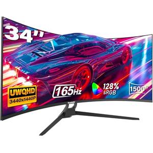 Gawfolk awfolk Monitor Gaming Curvo 34 Ultrawide, UWQHD 3440x1440, 165Hz, AMD FreeSync, VESA