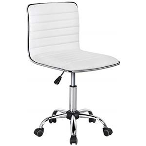 Yaheetech Sedia Ufficio Scrivania Ecopelle Bianca Senza Braccioli a Rotelle Girevole Imbottita Moderna da Camera da Letto Studio Acciaio Altezza Regolabile