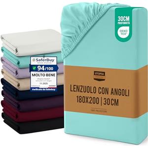 Utopia Bedding Lenzuolo con Angoli, Una Piazza - 180x200x30 cm - Blu Spa - Microfibra di Poliestere Spazzolato - Lenzuolo Sotto con Angoli Elasticizzato