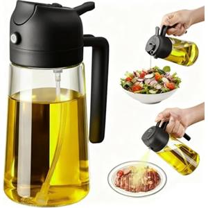 JIMYIU Spruzzatore d'Olio in Vetro da 16oz / 470ml - Dispensatore d'Olio d'Oliva 2-in-1, Essenziale per Cucina per Friggitrici ad Aria, Insalate, Frittura, Grigliate e Cottura al Forno (Nero)