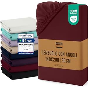 Utopia Bedding Lenzuolo con Angoli, Una Piazza - 140X200x30 cm - Borgogna - Microfibra di Poliestere Spazzolato - Lenzuolo Sotto con Angoli Elasticizzato