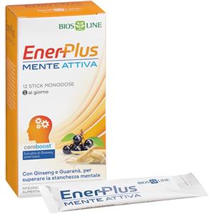 Bios Line EnerPlus Mente Attiva - Integratore Alimentare con Cereboost, Guaranà e Vitamine B1, B3, B6 - 12 Stick Pack da 10 ml