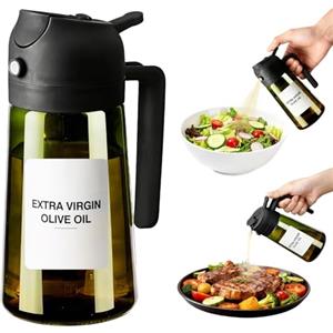 JIMYIU Spruzzatore d'Olio in Vetro da 16oz / 470ml - Dispensatore d'Olio d'Oliva 2-in-1, Essenziale per Cucina per Friggitrici ad Aria, Insalate, Frittura, Grigliate e Cottura al Forno (verde)