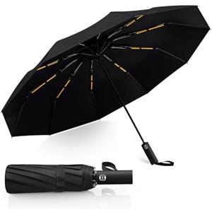 JIMYIU Ombrello da borsa con apertura/chiusura automatica, resistente alla tempesta, doppia fibra rinforzata, unisex, antivento e stabile