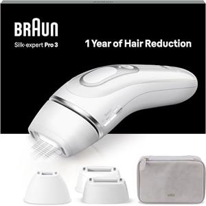 Braun Silk·expert Pro 3 Epilatore Luce Pulsata, Depilatore Corpo Donna, Alternativa All'Epilazione Laser, Laser Peli Donna, Epilazione a Casa, Con Custodia, 3 Testine, Idea Regalo, Bianco/Oro, PL3230