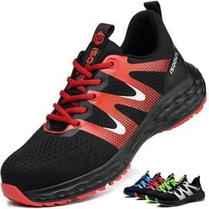 ISOOUS Scarpe Antinfortunistiche Uomo Donna Leggere Scarpe da Lavoro Comode Scarpe Sicurezza con Punta in Acciaio Traspiranti Rosso 42 EU