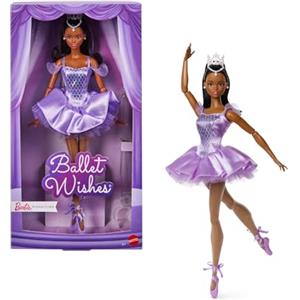 Barbie Signature - Ballet Wishes, bambola da collezione con tutù viola satinato e capelli neri raccolti, piedistallo e confezione regalo inclusi, 6+ anni, JJX76