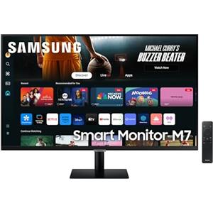 Samsung Smart Monitor M7 (S32DM702), Flat 32'', 3840x2160 (UHD 4K), Smart Hub con app di streaming, Office 365, Gaming Hub, Speaker integrati, Telecomando, WiFi, HDMI, USB-C