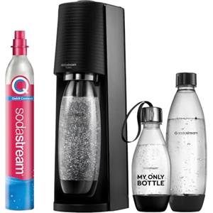 SodaStream Gasatore d'acqua Terra Nero include cilindro di Co2 per realizzare fino a 60 Litri di acqua frizzante, inclusa due bottiglie da 1 L e una bottiglia da 0,5L lavabili in lavastoviglie