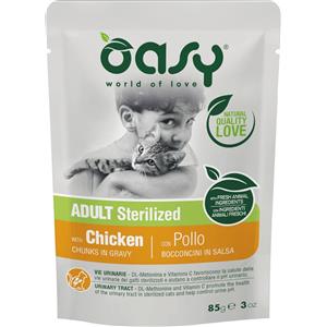 Oasy Cat Bocconcini in Salsa Pollo 85 gr - Cibo Umido Completo per Gatti Adulti Sterilizzati