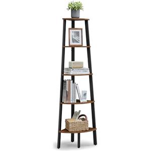 VASAGLE Libreria Angolare a 5 Ripiani, Scaffale ad Angolo, Portaoggetti, Porta Piante per Soggiorno, Stile Industriale, Struttura in Acciaio, Marrone Vintage e Nero LLS35X