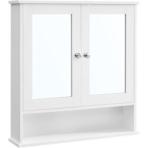 VASAGLE Armadio da Bagno, Specchiera, Mobile da Parete con 2 Ante a Specchio e Scomparto Aperto, Ripiano Regolabile, Montaggio a Parete, 13 x 56,5 x 58,5 cm, Bianco LHC002