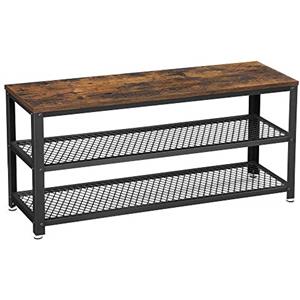 VASAGLE Panca Scarpiera, Scaffale Portascarpe a 2 Ripiani, Organizzatore per Scarpe, 100 x 30 x 45 cm, Ingresso Salotto Camera, Acciaio, Stile Industriale, Marrone Vintage e Nero LBS078B01