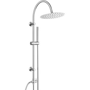 Görbach Colonna Doccia senza Miscelatore, set doccia in acciaio inox con soffione a pioggia rotondo XL D25 cm, asta doccia vintage a forma di U Cromato