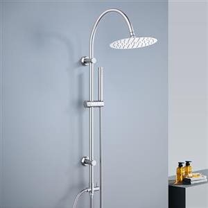 Görbach Colonna Doccia senza Miscelatore, set doccia a pioggia in acciaio inox con Soffione rotondo D20 cm e Doccetta a Mano, asta doccia vintage a forma di U Cromato