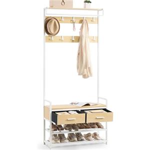 VASAGLE Appendiabiti da Ingresso, Mobile da Ingresso con 10 Ganci Rimovibili, 2 Cassetti, Panca Scarpiera, Design Separabile, 30 x 80,4 x 181,6 cm, Rovere Dorato e Bianco Opaco HSR429YA01