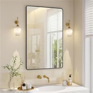 SONGMICS Specchio Bagno, Specchio da Parete, Rettangolare, Cornice in Alluminio, 110 x 70 cm, Pellicola di Sicurezza, 2 Opzioni di Sospensione, Soggiorno Camera da Letto, Nero Inchiostro LWM016BD01