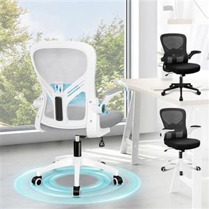ALFORDSON Sedia da Ufficio Girevole con Supporto Lombare, Sedia di Rete da Computer Ergonomica, Con Braccioli Pieghevoli, Alto Funzione Dondolo, Poltrona Scrivania, Altezza Regolabile(Bianca e grigia)
