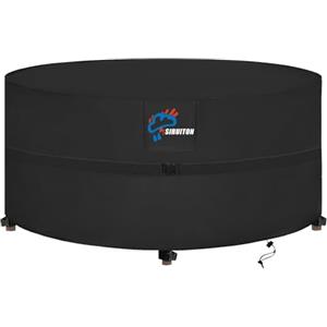 SIRUITON Copertura per Tavolo da Giardino, Tessuto Oxford 420D Resistente, Impermeabile, Antivento, Anti-UV, Copertura per Mobili Esterno con Sfiato d'Aria, Rotonda (Ø128x71cm) - Nero