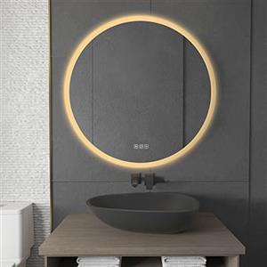 furduzz Specchio da bagno LED rotondo 700 mm, specchio da parete con luci, specchio da bagno illuminato con antiappannamento, funzione di memoria, dimmerabile, 3 colori, infrangibile