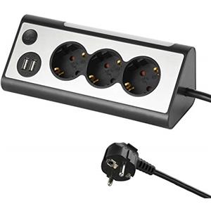 Electraline Multipresa Angolare 3 Prese Schuko, 2 Porte USB 2.1A e Luce Notturna LED, Cavo 1.5m, Nero