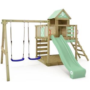 Wickey Gioco da giardino WICKEY Smart Cave con altalena e scivolo, struttura da esterno per bambini con sabbiera, scaletta e accessori da gioco (verde pastello)