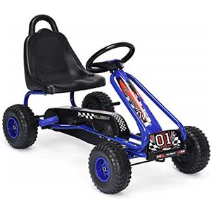GYMAX Go Kart per Bambini 3-6 Anni, Macchina Cavalcabile con Pedali e Sedile Regolabile, Go Kart Giocattolo Facile da Controllare, 50x92x53 cm (Blu)