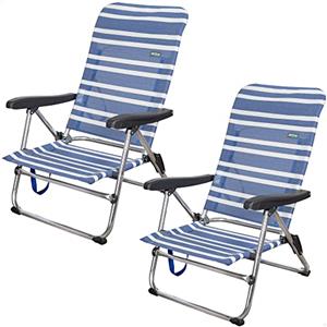 AKTIVE 62258 - Confezione da 2 sedie pieghevoli multiposizione per spiaggia, giardino, terrazza o campeggio | Misure 47x50x85 cm | Bracciolo ergonomico a 5 posizioni