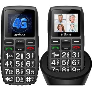 artfone C1+4G Pro Telefono Cellulare per Anziani con Tasti Grandi丨Funzione SOS丨Chiamata Rapida丨Base di Ricarica丨Funzione di orario丨Batteria da 1800 mAh丨LTE Cellulare per anziani丨Radio丨USB - C - Nero