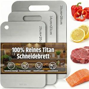 Defresit 3 pezzi di tagliere in titanio, tagliere in acciaio inossidabile 304, tagliere in titanio, 2025 taglieri in titanio di prima qualità, per la cucina all'aperto, campeggio, escursionismo (29x20cm