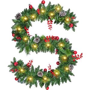 Namouk Ghirlanda Natalizia, Decorazioni Natalizie Artificiale Ghirlanda Natalizia con Luci, 2.7M Festoni Natalizi per Esterni e Interni, Decorazioni Natalizie per la Casa per Porta, Camini,Scale, dell'albero