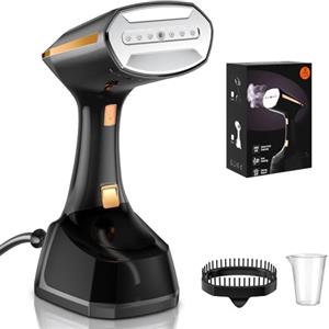 PKBD Steamer Stiratore a vapore da viaggio,ferro da stiro a vapore 1800W rimuove rughe e odori,serbatoio idrico rimovibile da 320 ml e schermo a LED 3 velocità, adatto per viaggi,casa,ufficio.nero