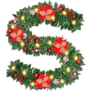 Namouk Ghirlanda Natalizia, 2.7M Ghirlande Natalizie Decorazioni Natalizie per la Casa,Ghirlanda Natalizia con Luci Alimentate Batterie,Festone Natalizio per Porta,Camini,Scale,Addobbi Natale Interni/Esterni