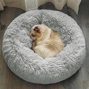 DONWEI Cuccia per Cani e Gatti 60cm Morbida e Confortevole, Antiscivolo, Lavabile in Lavatrice - Letto Interno per Taglia Piccola/Media - Grigio Chiaro