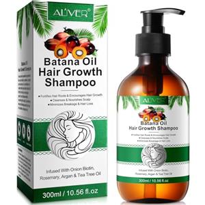 RoongDuuDll Batana, shampoo per capelli più spessi e pieni alle erbe, 300 ml, per diradare i capelli, rosmarino, olio di argan e biotina di cipolla