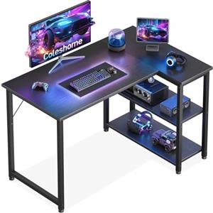 Coleshome Scrivania Gaming, 100x70cm Scrivania Angolare con Ripiano Portaoggetti Reversibile, Scrivanie a L Salvaspazio, Adatta come Scrivanie Computer Negli Angoli della Casa, Nero