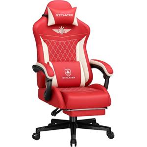 GTPLAYER Sedia da gaming, ergonomica, in pelle PU con supporto lombare, sedia PC con schienale allargato, portata fino a 150 kg, colore rosso