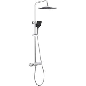 Auralum Colonna Doccia con Porta Sapone per Doccia, Colonna Doccia con Miscelatore Termostatico, Soffione Doccia Grande 30x19cm, Doccetta a 3 Funzioni, Asta Doccia Altezza Regolabile 88-124cm, Cromo